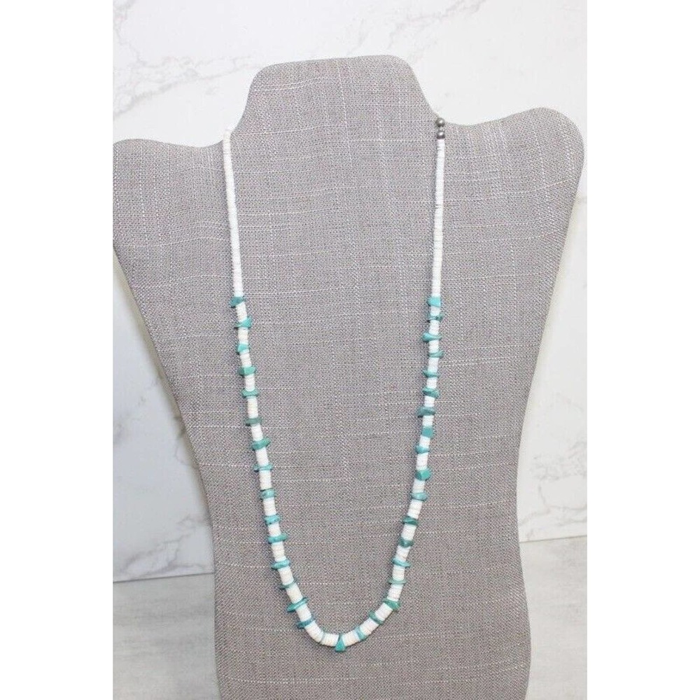 Vintage Navajo Coral, Turquoise, & Silver Heishi Single Strand Necklace 31G, 24"